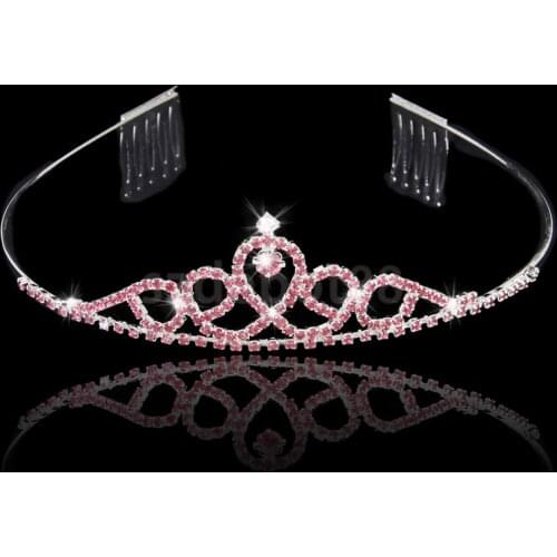 New Arrivals 2015 Wedding Party Children Flower Girl Crown Headband Tiara with Comb Pink Rhinestone