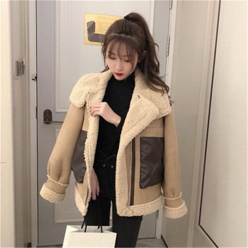 Coats Women Lapel Suede Leather Buckle Jacket Faux Lamb Wool Motorcycle fashion new coats and jackets women