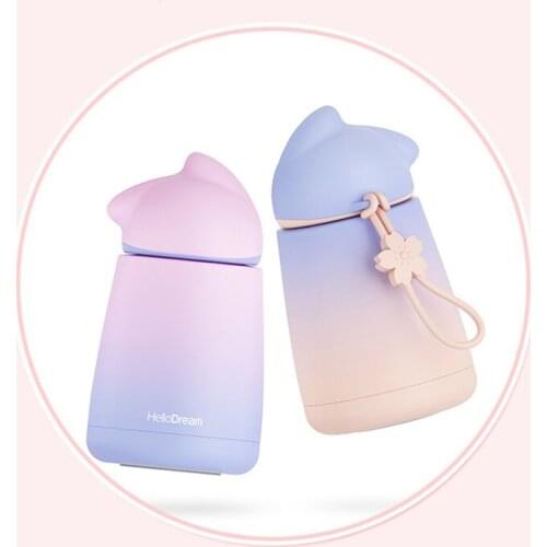 Gradient Color Cat Bottle Coffee Thermals Flask Student Children Portable New Design of Animal Modeling Portable Vacuum Cup