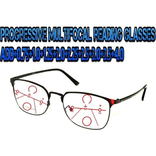 Progressive Multifocal Anti Blu Light Reading Glasses Red Metal Frame Men Women High Quality Cats Eye Large Size Frame+0.75To+4