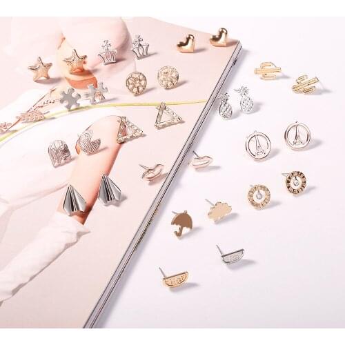 Simple Small Stud Earrings For Women Gold Heart Star Crown Geometric Tiny Earrings Trendy Korean jewelry Wholesale Cheap Price