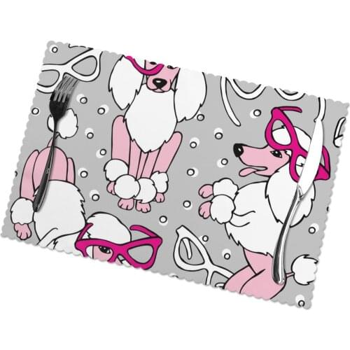 6 Pcs Placemat Cute Poodle With Glasses Fabric Table Mats Tableware Kitchen Tool Table Mats