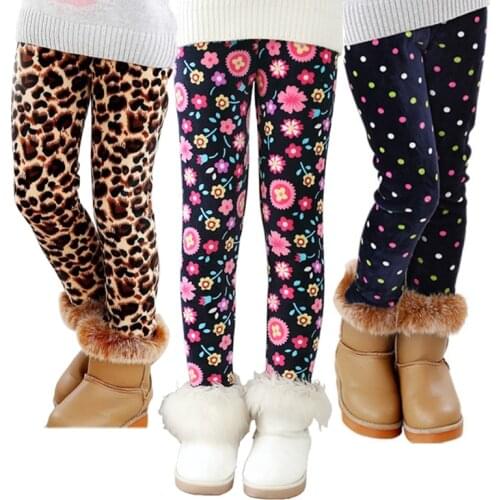 Autumn Winter Girls Pants Baby Leggings Kid Girl Leopard Plus Velvet Pants Children Vintage Flowers Trousers For Winter 2-7T