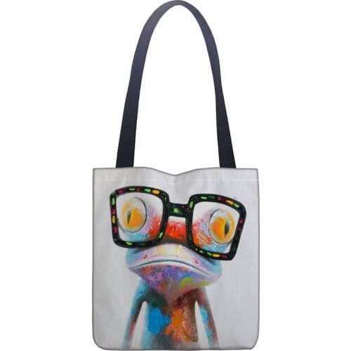 Custom frog painting paint printing shoulder bag canvas tote bag shopping travel book handbag custom logo