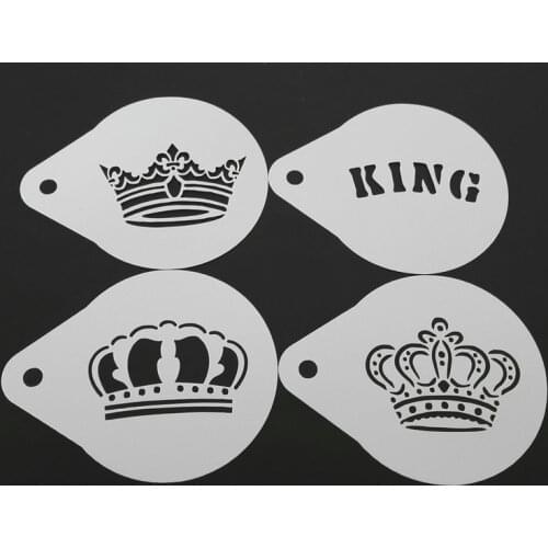 2.8 Inch King Queen Crown Coffee Stencil Latte Art Cappuccino Template Strew Pad Duster Spray Tools