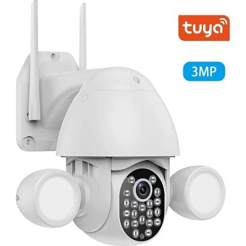 Tuya 3MP Outdoor Security Camera PTZ Floodlight WiFi IP Camera Wireless Smart Auto Tracking 2-Way Audio Full Color Night Vision