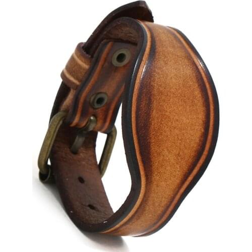 Vintage Buckle Wrap Wristband Really Leather Bracelets For Women Men Punk Adjustable Wide Leather Bracelet Bangle