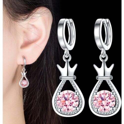 Fanqieliu New Arrivals Pink Crystal Luxury Jewelry Gift For Girl Fashion Solid 925 Sterling Silver Drop Earrings Women FQL21338