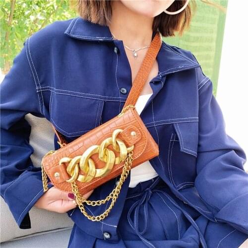 Crocodile Pattern Crossbody Bags For Women 2021 Fashion Brand PU Leather Shoulder Handbag Thick Chain Design Ladies Phone Purses