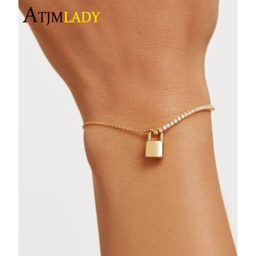 2021 New Women High Quality Micro Pave 5A CZ Bracelet 2mm Tennis Paper Clip Chain With Lock Charm 15+4CM Adjustable Jewelry