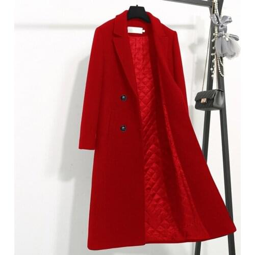 Black Thick Woolen Coat Women Work clothes 2020 Winter Plus cotton Slim Long Overcoat Plus size Classic Female Wool Coats 4XL