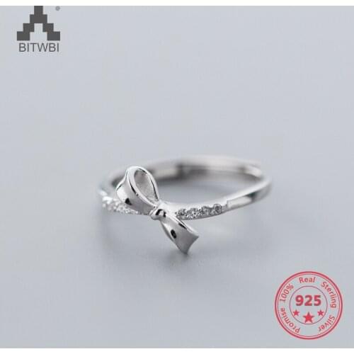 Delicate Wholesale Japan Korea Style 925 Sterling Silver Fashion Sweet Beautiful Bowknot Open Ring Women Jewelry