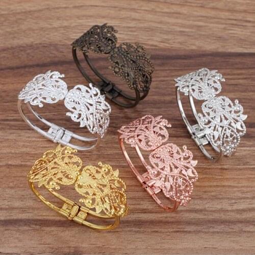 20pcs 65mm Filigree Sheet Blank Bangle Base Findings Cuff Bracelet Cabochon Cameo Tray Bezels Settings For Jewelry Making
