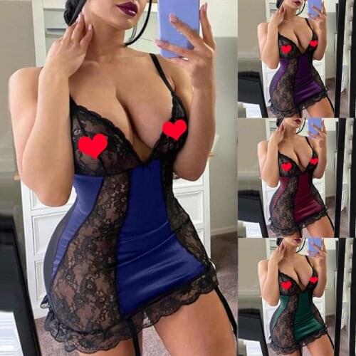 2020 Women Sexy Lace Black Lingerie Dress Sleepwear Night Dress Backless Pajamas Comfortable Autumn Ladies Sexy Nightdress F