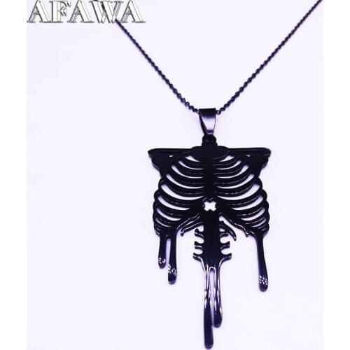 2021 Fashion Gothic Skull Stainless Steel Necklace Men Big Long Black Color Necklaces Pendants Jewelry colgante hombre N19344