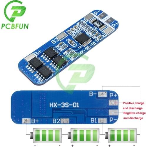 3S 10A 12V Lithium Battery Charger Protection Board Module for 12.6V 11.1V 3pcs 18650 Li-ion Cell BMS Short Circuit Protection