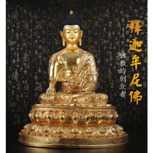 46CM 18inch HUGE GOOD figure of Buddha HOME efficacious Talisman House Protection Tibetan Gold-plated Lotus brass Buddha statue