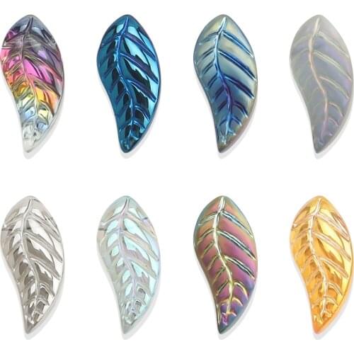 50Pcs Crystal Leaf Pendant Rainbow Color Wing Shape 8X18 Plated Glass Petal Beads For DIY Making Charm Earing Eacklace Jewelry