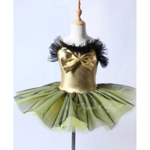 Bailarina leotard Girl Ballet Dress Ballet TUTU Dance Costume Female Women Dance Clothes Swan Lake Gold Big Bow-knot Dress
