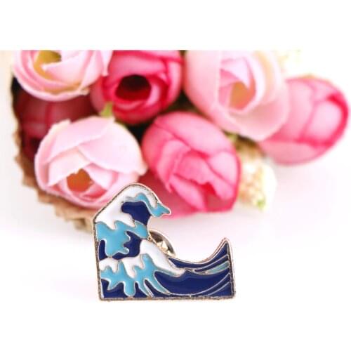 Flowers Brooch Pin Cartoon Sea Wave Spindrift Lavender Button Blue Enamel Metal Pin Icon Jacket Backpack Badge Jewelry Gift