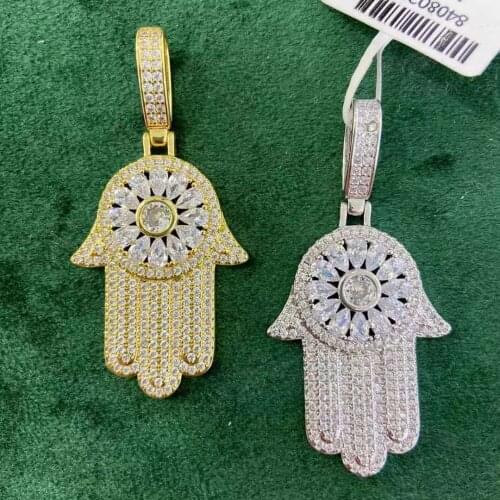 BWAVKE NEW Ice Palm Necklace & Pendant With 4mmTennis Chain Prong Setting AAA Cubic Zircon Men and Women Hip Hop Jewelry