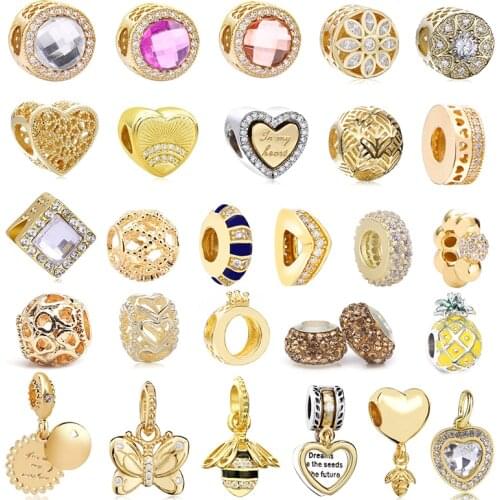 CHIELOYS 2pcs/lot Womens Bracelet Jewelry European Charm Beads Personality Pendant Gold Series Fit DIY Brand Bracelet Making