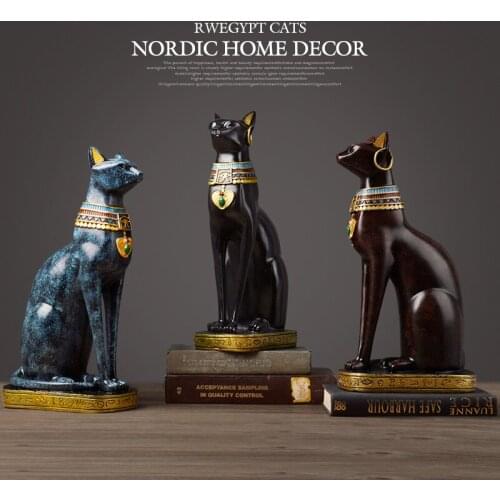 Egyptian Lucky Cat God Miniature Figurine Vintage Mysterious Cat Feng Shui Statues Resin Handmade Crafts Home Decoration