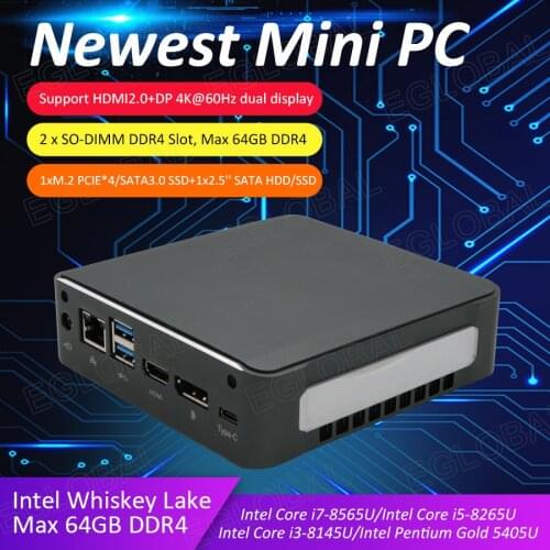 Hot Mini PC 10TH i7 10510U i5 10210 i7-8565U i5 8265U 2*DDR4 NVME M.2 Pocket Desktop Computer Window10 Pro Type-c 4K HDMI2.0 DP