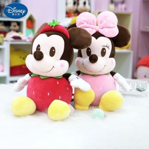30cm Genuine Disney Plush Toy Strawberry Version Mickey Mouse Minnie Cute Animal Plush Doll Toy Birthday Child Christmas Gift