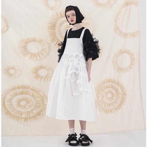 Imakokoni white strap skirt original design bow female sweet Japanese wild dress 202927