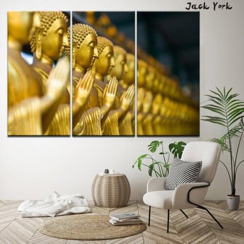 Canvas Painting Gold Nice Lord Buddha 3 Pieces Wall Art Painting Modular Wallpapers Poster Print for living room Home Decor