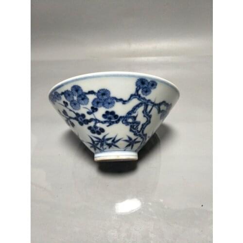 RARE MingDynasty porcelain bowl,Blue and white,Bucket shape,Hand-painted crafts,Collection&Adornment,Free shipping