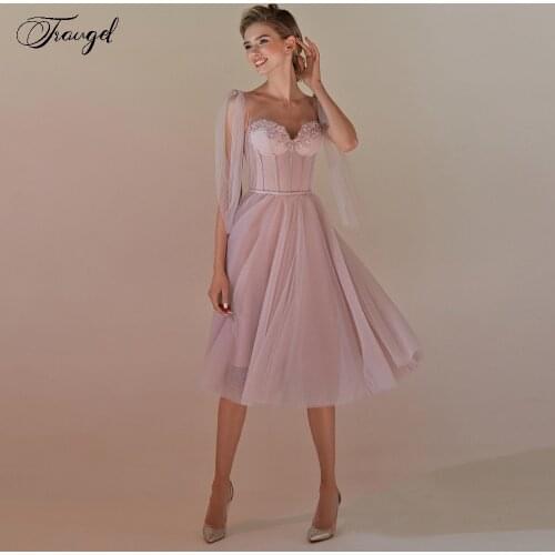Traugel Sweetheart A Line Knee-Length Cocktail Dresses Spaghetti Strap Lace up Beading 3D Flowers Short Prom Evening Party Gowns