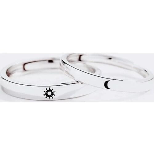 Fashion Simple Opening Sun Moon Couple Rings Silver Color Adjustable Lovers Ring For Men Women Wedding Jewelry Anniversary Gift