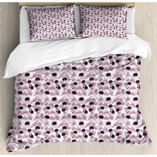 Floral Duvet Cover Set Print of Hydenyear Flowers and Leaves 3 Piece Bedding Set White Multicolor