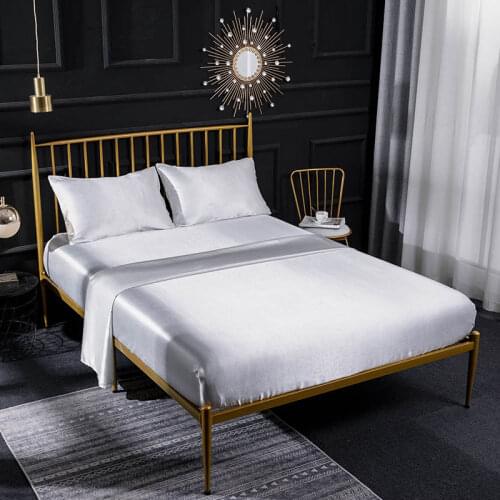 Summer Washed Silk Fitted Flat Bed Sheet Pillowcase Set Mattress Cover Bedding Linens Double Queen Size Bed Sheet Bedding Set