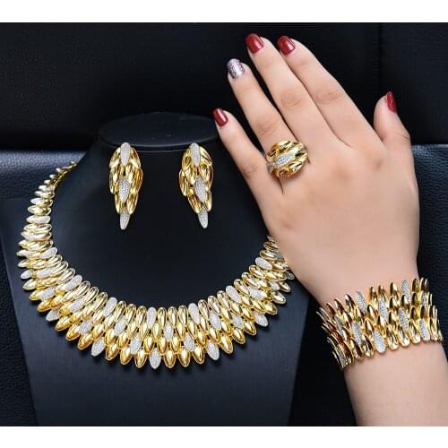 Missvikki 2020 Precious Luxury Flexible Feather Jewelry Set Earrings Necklace Bangle Ring 4 PCS Women Wedding Jewelry 2020 New