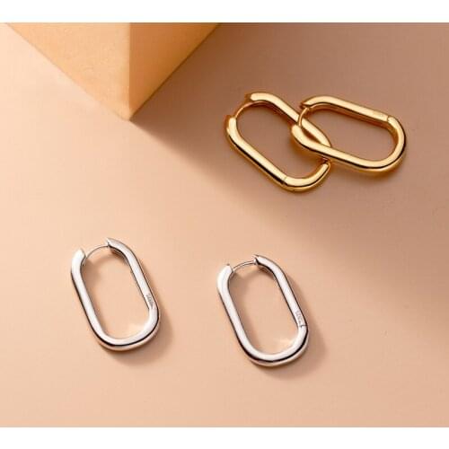 MloveAcc Simple Letter O Shape Earring Geometric Oval 925 Sterling Silver Hoop Earring for Women Fashion Fine Jewelry Accessorie