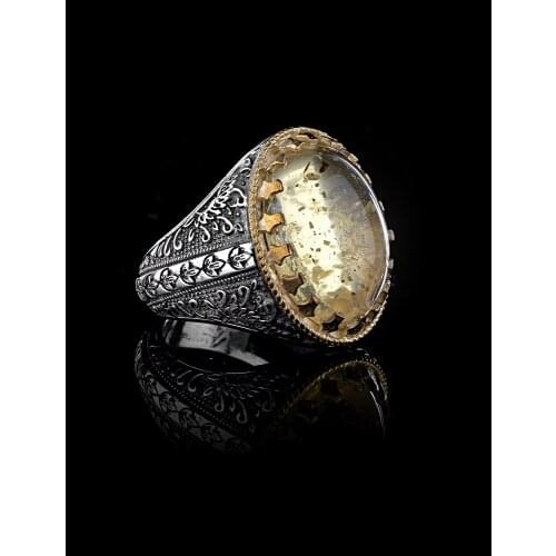 925 Sterling Silver Mens Ring Amber Stone Ottoman Style Mens Ring