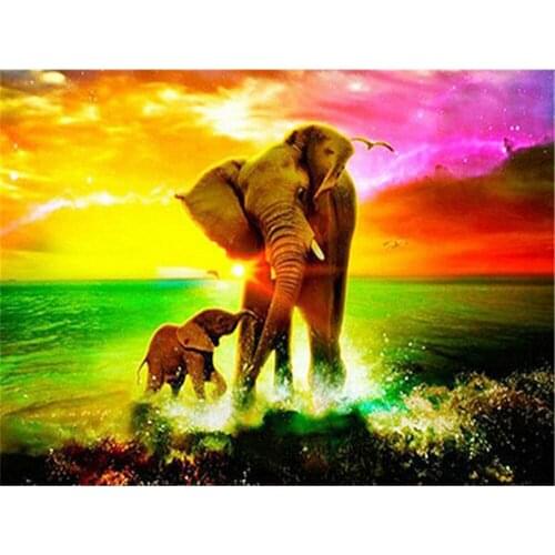 Landscape Elephant Animal Printed Water-Soluble Canvas 11CT Cross-Stitch Embroidery Complete Kit DMC work Different