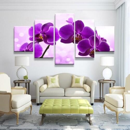New 2016 5 Panel New Modern Purple Flower Painting Picture Cuadros Decoracion Canvas Art Wall Decor For Living Room No Frame