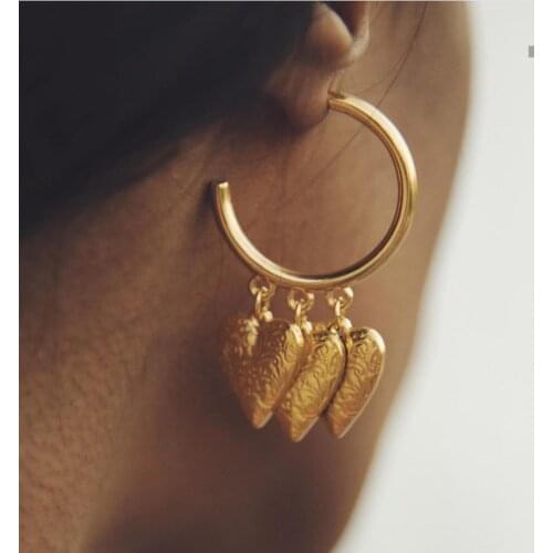 2020 New Vintage Embossing Haert Charm Hoop Earrings For Women Bohemian Love Gold Statement Necklace Party Earring Jewelry