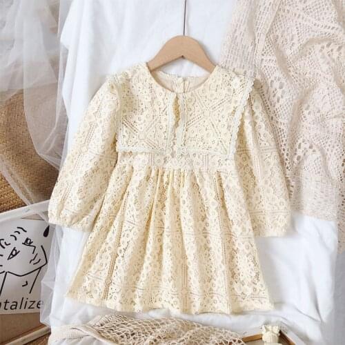2021 New Children Dress Spring Autumn Long-sleeve Lace Hollow Out Sweet Princess Dress Fashion Kids Clothes Girls Dress