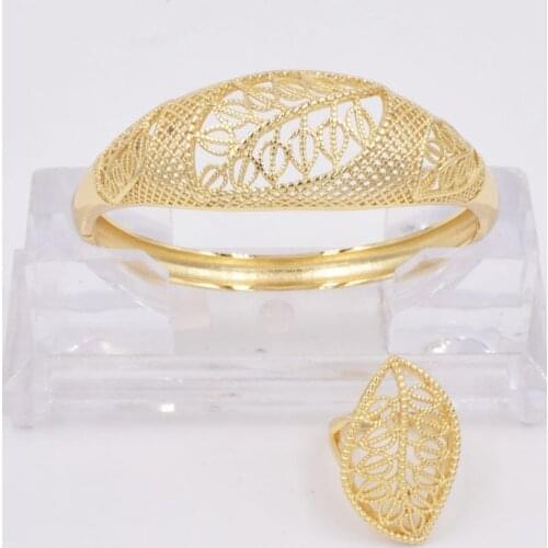 NEW High Quality Ltaly 750 Gold color Jewelry Set For Women african beads fashion Bracelet Ring jewelry