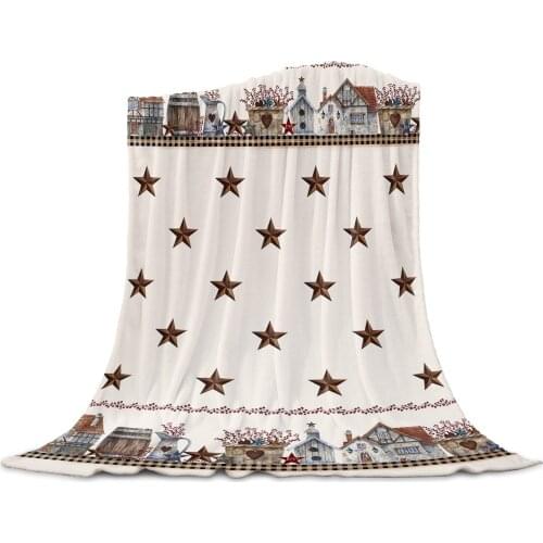 Living Room Sofa Blanket American Country Star Farm Children Soft Throw Blanket Travel Airplane Hotel Portable Warm Thin Blanket