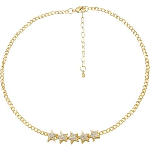 ZHUKOU 3x435mm gold color women necklace 2020 Brass fashion small star choker necklace for party and gifts model:VL56