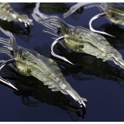 10Pcs Soft Silicone Simulation Fishing Lure Shrimp Prawn Bait Artificial Trout Bait Fishy Smell Single Hook Bass Tackle Jig Lure