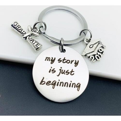 Oeinin Simple Keychain Men Story Women Personality Letter Keychain Graduation Ceremony Key Chain Alloy Stainless Steel Brelok