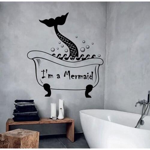 Cute Mermaid Tail Wall Decal Vinyl Removable Vintage Bathroom Wall Stickers Waterproof Washroom Art Murals Wallpaper LA909