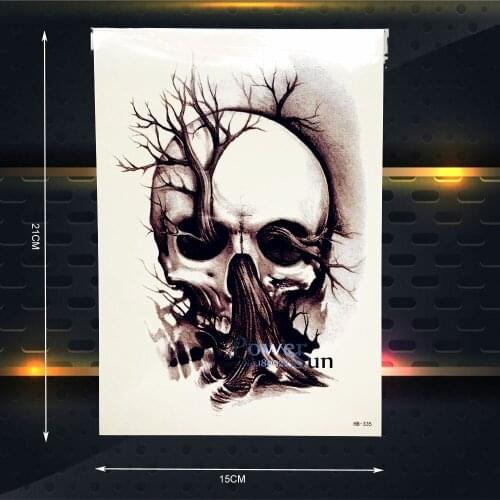 Spray Tree Waterproof Black Tattoo Skull Skeleton Fake Tattoo Arm Sleeve Men 21x15CM Women Body Art Large Arm Tatoos Car Decals